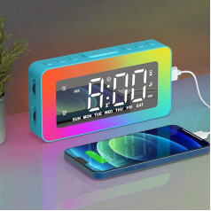 Digitālais elektroniskais modinātājs ar 2 modinātājiem, LED spogulis ar 8 gaismas režīmiem, Snooze, miega režīms, taimeris, ar nepārtrauktu reostatslēdzēju, USB lādēšanas ports meitenēm, zēniem