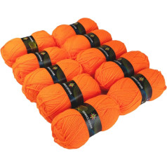 PSYWORK Pack of 10 50 g Blacklight Wool Neon Orange Adīšanas dzija, kas izgatavota no 100% poliamakrila tamborēšanai un adīšanai Fluorescējoša luminiscējoša UV-Active DIY Crafts StringArt