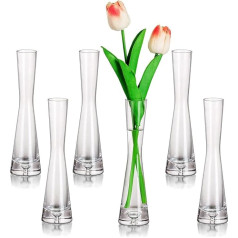 Glasseam Flower Vase, Modern Glass Vases, Narrow, Set of 6, 20 cm High, Blomus Vase, Glass Set, Handmade Narrow Vases, Table Decoration, Living Room, Dining Table, Tulip Vase, Decorative Vase for