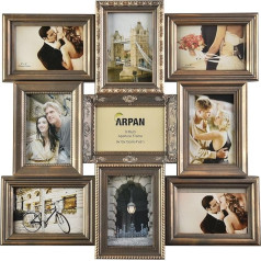 ARPAN Vintage Gold Multi Aperture Picture Photo Frame, ietilpina 9 x 6x6x4'' fotogrāfijas, labākais dāvanu rāmis, ģimenes rāmis