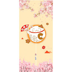 LIGICKY Japānas stila biezais Noren Long aizkari, telpu sadalītājs, durvju aizkari, telpu sadalītājs, mājas tekstila gobelēns, dzeltens, 85 x 180 cm (Fortune Cats and Cherry Blossom)