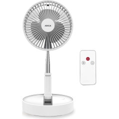 Jocca - Grīdas ventilators ar tālvadības pulti | Portatīvais ventilators | 3 ātrumi | Regulējams augstums no 36 līdz 97,5 cm | Salokāms | USB lādētājs | Balts