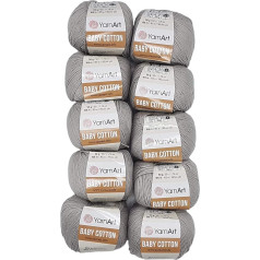 YarnArt Baby Cotton vilna adīšanai ar 50% kokvilnas, 500 g, vienkārtas vilnas (Grey 406), 10 x 50 g iepakojumā