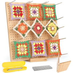 33 cm Granny Square Spanner Large ar 30 nerūsējošā tērauda stieņu tapām, Aeelike roku darbs, koka bloķēšanas dēlis, tamborēšanas liels, salokāms bloķēšanas dēlis Granny Square Wood ar 1 dzeltenu glabāšanas kārbu, 1