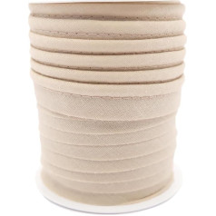 TEXTEX = Cauruļu aukla apģērbu un tekstilizstrādājumu šūšanai. Sastāvs Poliesters 50% un kokvilna 50%. 10 mm plats atloks. 10 metru gabali - (bēšs)