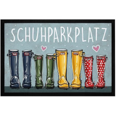 MoonWorks® Durvju paklājs apavu stāvvietas motīvs Funny Wellies Family Welcome Neslīdošs un mazgājams melns 60 x 40 cm