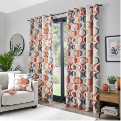 Fusion - Spice Orange Retro Vector Circle aizkari, W90 x L90 (229 x 229 cm) - 2 paneļi - 100% kokvilna - ģeometriskie aizkari ar cilpiņu Terakota - Pusmēness aizkari un aizkari par