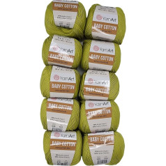 YarnArt Baby Cotton vilna adīšanai ar 50% kokvilnas, 500 g vienkārtas vilnas (zaļa 436), 10 x 50 g iepakojumā