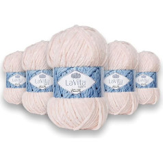 LaVita Yarn VELUR rankų mezgimo verpalai, 5 vnt., 100 % mikro poliesterio verpalai, 1 kamuoliukas, 100 g, 120 m (4141-Light Powder)