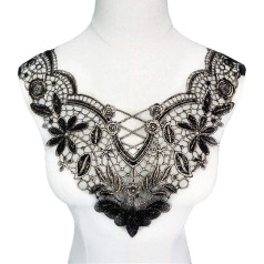 Mežģīņu lentes izšuvumi Applique Liela izšūta zelta ziedu mežģīnes kakla izgriezums Patch Collar Trim Apģērbi Šūšana Applique Kāzu līgavas kleita Embellishment Auduma izšuvumi (# 5) (Krāsa :