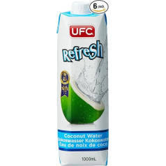 UFC Pure Coconut Water 100% tīrs kokosriekstu ūdens Taizeme 1 litra iepakojums (6 gabalu iepakojums)
