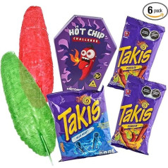 Snack Box Extra Hot Chili Lovers - Party Mix Snacks with Takis Fuego Chips, Takis Blue Heat, Hot Chip Challenge Purple and Mix Slaps (Pack of 6)