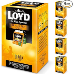 LOYD® Horeca Black Tea Melnā tēja Melnā tēja ar citronu 4 iepakojumi | 20 tējas maisiņi 40 g | Melnā tēja Augstas kvalitātes melnās tējas šķirņu maisījums | Augstas kvalitātes tējas lapu melnās tējas maisiņu pagatavošana