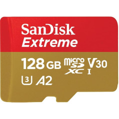 SanDisk Extreme microSDXC UHS-I 128 GB atmiņas karte sporta kamerām un droniem + adapteris + RescuePRO Deluxe (līdz 190 MB/s, A2, 10. klase, U3, V30)