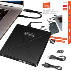 Zenwire portatīvais DVD diskdzinis - ārējais DVD ierakstītājs ar USB-C karšu lasītāju un USB sadales ligzdu, DVD/CD diskdzinis MacBook un Windows, mobilais DVD ierakstītājs, Plug and Play funkcija