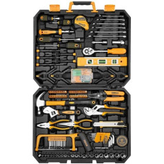 Deko 128 gab. universāls instrumentu komplekts ar plastmasas instrumentu kārbu, rokas instrumentu komplekts ar plastmasas instrumentu kārbu