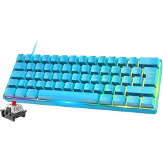 FELiCON Mini 60% RGB spēļu tastatūra, mehāniskā sarkanā slēdža tastatūra ar kompaktiem 62 taustiņiem, 18 RGB LED hroma apgaismojums, noņemams USB Type C kabelis, UK izkārtojums, ergonomiska PC, Mac, klēpjdatoram, zila