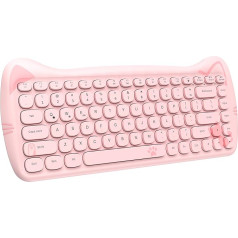 ZIYYOU LANG 3060i Bezvadu mīļa datora tastatūra, skaista kaķa retro klusa, plāna Bluetooth tastatūra ar retro rakstāmmašīnas apaļu matētu tekstūras taustiņu vāciņu, kompakta, 84 taustiņi, QWERTY PC, klēpjdatoram, Mac, rozā krāsā