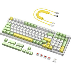 AJAZZ AK992 Hot Swap Seal mehāniskā spēļu tastatūra+aptinamais USB-C kabelis, 18 RGB apgaismojums, 2.4GHz/BT5.0/USB-C, 1 multivides vadības poga, PBT taustiņi, PC/Win/Mac (sarkans slēdzis)