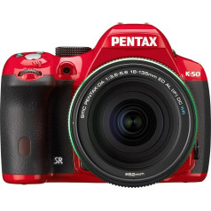 Pentax K 50 SLR digitālā kamera (16 megapikseļu, APS-C CMOS sensors, 1080p, Full HD, 7,6 cm (3 collas) displejs, attēla stabilizators, sarkana ar objektīvu DA 18-135 mm WR