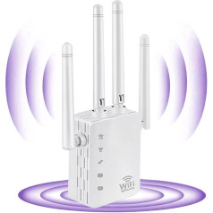 MKOIJN WLAN retranslators WLAN pastiprinātājs AC1200 Dual Band (300 Mbit/s 2,4 GHz + 5 GHz 867 Mbit/s) WiFi retranslators ar retranslatora / maršrutētāja / AP režīmu, viegla uzstādīšana, WiFi pastiprinātājs ar 4 antenām (balts)