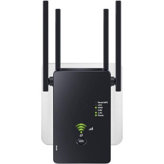 WLAN kartotuvas WLAN stiprintuvas 1200 Mbps dviejų dažnių 2,4 GHz + 5 GHz WiFi stiprintuvas su kartotuvo/maršrutizatoriaus/prieigos taško režimu, 4 antenos, lengvas nustatymas, WiFi diapazono plėstuvas su LAN/WAN prievadu