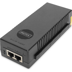 DIGITUS Ethernet PoE+ inžektors - 10 gigabitu - 30 W jaudas pār Ethernet - IEEE 802.3af/at - Automātiska PoE ierīču noteikšana - 100 m diapazons - melns