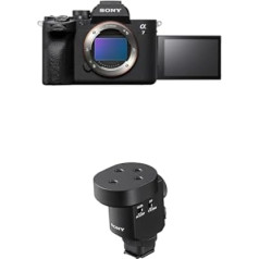 Sony Alpha 7 IV bezspoguļa pilna kadra kamera ekspertiem (33 megapikseļi, fokusēšana reālā laikā, sērijveida uzņemšana ar ātrumu 10 kadri sekundē, 4K 60p video, regulējams pilns skārienjūtīgais ekrāns) + mikrofons ECMM1