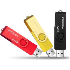 ENUODA 64 GB USB zibatmiņas disks Rotate Metal Daudzkrāsains ātrgaitas USB 2.0 zibatmiņas disks (sarkans, zelts, melns), 3 gab. iepakojumā