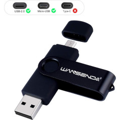 Wansenda S100 OTG USB zibatmiņas disks 16GB 32GB 64GB 128GB USB 2.0 Android ierīcēm/PC/Tablet/Mac (128GB, melns)