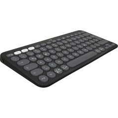 Logitech Pebble Keys 2 K380s, bezvadu vairāku ierīču Bluetooth tastatūra ar pielāgojamiem speciālajiem taustiņiem, plāna, mobilā, viegli pārslēdzama - Windows, macOS, iPadOS, Android, ChromeOS, vācu QWERTZ, grafīta krāsā