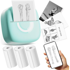 cabaro Mini printeris uzlīmju printeris Foto printeris ar 3 ruļļiem Bluetooth termoprinteris mācībām, anatomiskām diagrammām, fotoattēliem, anatomiskajām diagrammām, piezīmēm