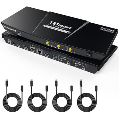 TESmart USB 3.0 USB-C MST KVM slēdzis 2 datori 2 monitori, 4K @ 60Hz 2 datori 2 monitori KVM slēdzis Atbalsta tīklu, EDID emulatorus, audio un mikrofonu, karsto taustiņu slēdzi