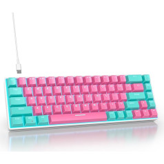 SbocKeeb Gaming Keyboard 60 procenti - Mini mehāniskā tastatūra 65 procenti Blue LED Backlit, 68 taustiņi Wired Gamer Keyboard Amerïka QWERTY ar sarkanu slēdzi PC/Laptop GT68-Miami