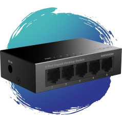 STRONG SW5000M | 5 pieslēgvietu komutators Gigabit Ethernet metāla konstrukcijā | Piestiprināms pie galda un sienas | Ideāli piemērots ātriem LAN savienojumiem | Optimizē datu plūsmu | Bez ventilatora | Tīkla paplašināšana | Melns