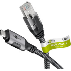 goobay 70696 USB-C uz RJ45 Ethernet CAT 6 kabelis stabilam vadu interneta savienojumam ar maršrutētāju/modemu/tīkla komutatoru/aizstāj USB uz RJ45 adapteri / 1 Gbps / 1 metrs