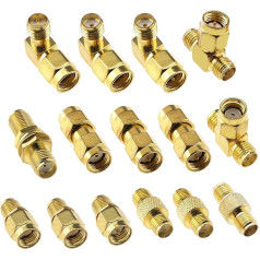 YINETTECH 15-Piece SMA Adapter Kit Standard SMA to SMA Male Female HF Coaxial Connector Kit SMA and RP SMA Brass Plug Adapter with Right Angle Straight Three-Way Connector