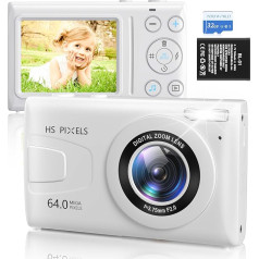 4K kompaktā digitālā kamera bērniem: 64 MP kamera ar 32 GB MicroSD karti, 18X digitālā tālummaiņa, uzskati un uzņem kamera meitenēm, dzimšanas dienas dāvana