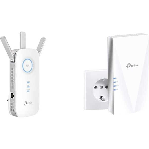 TP-Link RE550 WLAN pastiprinātāja atkārtotājs AC1900 (Dual AC + N un RE500X WiFi 6 WLAN pastiprinātāja atkārtotājs AX1500 (Dual Band 1200 MBit/s 5 GHz + 300 MBit/s 2 GHz)