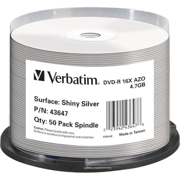 Verbatim DVD-R sagataves (16x ātrums, 4,7 GB, 50 spoles), sietspiedis