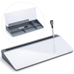 Varhomax galda organizators, galda tāfele, stikls, pelēks, ar uzglabāšanas vietu, tīrāms, nototēku un tastatūras statīvs mājas birojam, birojam un skolai, tīrīšanai, darbarīku sarakstam, blociņam un klaviatūras statīviem