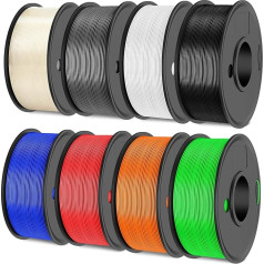 SUNLU 3D printera filamenta komplekts, daudzkrāsains 1,75 mm PLA+ filaments, 2 kg,, 8 spoles pa 0,25 kg, 8 krāsas, melns, balts, pelēks, caurspīdīgs, sarkans, zils, zaļš, oranžs, oranžs