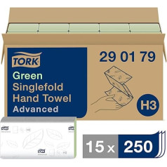 Tork 290179 Zaļie zigzaga roku dvieļi Advanced for Tork H3 Zigzaga un salocītie roku dvieļi, 2 kārtu absorbējoši., zaļš