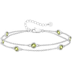 Louisa Secret Sieviešu rokassprādze Layered ar dzimšanas akmeņu piekariņiem, dubultā ķēdīte sievietēm meitenēm, 925 sudraba rokassprādzes, dzimšanas dienas, jubilejas, Ziemassvētku dāvana viņai, sievietēm, draudzenei, mātei