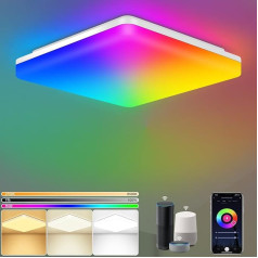 LEZOE 24 W viedā LED griestu gaisma ar RGB krāsu maiņu, 2400 LM 2,4 GHz WLAN LED griestu gaisma, kontrolējama ar tālvadības pulti, izmantojot lietotni, IP54 lampa dzīvojamai istabai, saderīga ar Alexa un