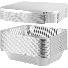 JOIKIT 25 alumīnija bļodas ar vāciņiem 3500 ml, 32 x 26 x 6 cm grila paplātes, alumīnija folijas bļodas, alumīnija trauki cepšanai, piknikam, gatavošanai