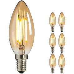 LED Edisona spuldze E14, NUODIFAN 6x Vintage Small LED Candle Bulb, Antique Lamp (Warm White 4 W 2700 K 2700 K Amber Glass) Dekoratīvā retro spuldze, ideāli piemērota lustrai ar kristāla lampu (Pack of