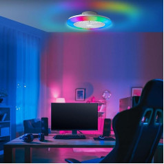 Lightbox LED griestu gaisma ar ventilatoru un RGB priekšējo gaismu un CCT centrālo gaismu - Diametrs 49 cm - Balta griestu gaisma - Regulējama ar tālvadības pulti - 3000-6500 K - 4700 lm - Plastmasa/metāls