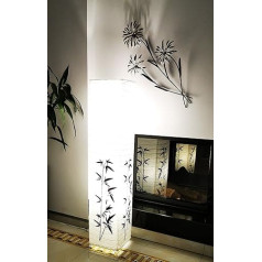 Trango KOREA 1216L Modernā dizaina LED grīdas lampa, rīspapīra lampa, roku darbs ar bambusa motīvu, komplektā 2 x E14 LED spuldzes, forma: Kvadrāts, augstums: Aptuveni 125 cm, dzīvojamās istabas lampa, stāvlampa, rīsu lampa