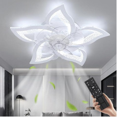 CANEOE LED griestu ventilators ar apgaismojumu, 80 W moderna LED griestu gaisma ar ventilatoru, klusa, reversējama ar tālvadības pulti un lietotni, aptumšojama lampa ar ventilatoru dzīvojamai istabai, guļamistabai (balta)